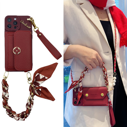 苹果16promax四叶草零钱包手机壳适用iPhone15斜14挎13卡12包11皮x质s时r尚mini高plus级7硅8胶6防p摔e女4