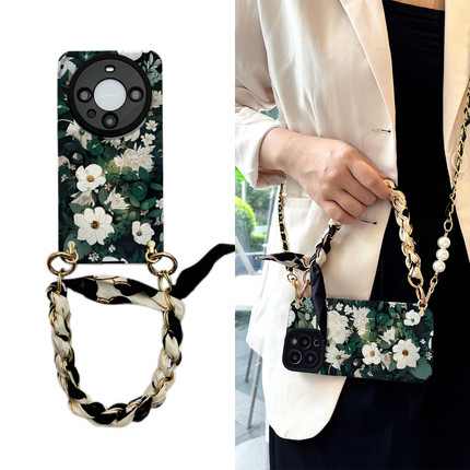 oppo斜挎reno12pro手机壳+复古花朵f丝巾find适r用k硅x胶11软0壳9全8包7防6摔5标4准3梦2境1女g/plus/s新e款z