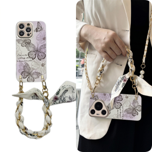 vivo斜挎x200S手机壳s19蝴蝶花100pro适y用plus硅iqoo12胶ultra全8包7防6摔5/neo/3/4女g/z/0/t/9/2/1/mini