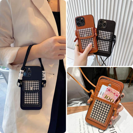 小米15千鸟格civi4pro零钱包手机壳适用红米note14斜ultra挎s皮x质t卡+包r至g尊c新k款9高8级7/6/5/4/3/2/1/0