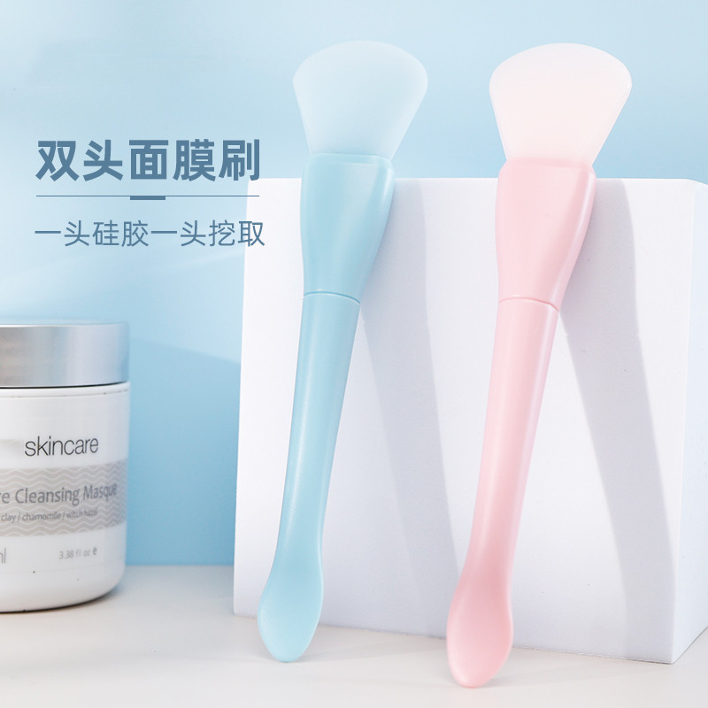 双头美容刷带挖勺软硅胶面膜刷DIY脸部清洁泥膜专用涂抹式工具