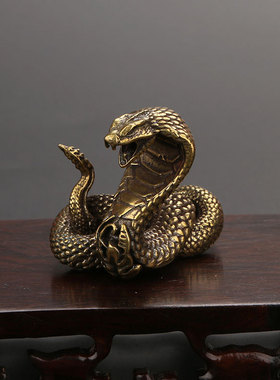 实心铜生肖蛇摆件 铜小蟒蛇响尾蛇手把件铜蛇蝰蛇铜玩仿真蛇茶宠