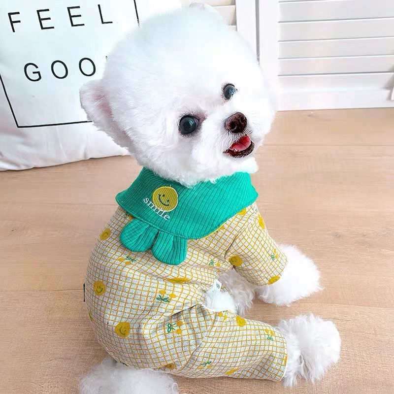 笑脸加绒宠物四脚衣冬季泰迪狗狗博美雪纳瑞比熊衣服小型犬秋冬装
