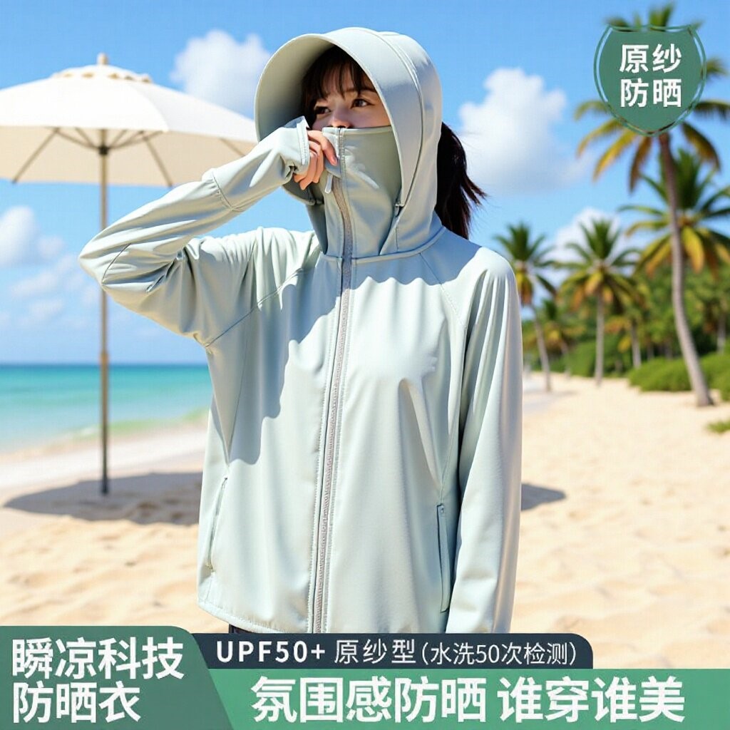 防晒衣女2026新冰丝防紫外线UPF50+薄款透气外穿大帽檐宽松防晒服