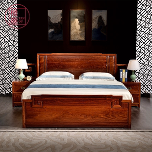 檀趣国标红木缅花拐子纹双人床缅甸花梨明清古典中式简约双人大床