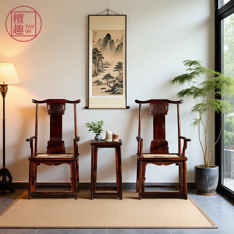 檀趣【老挝老料●大红酸枝】四出头官帽椅明式仿古扶手椅会客椅
