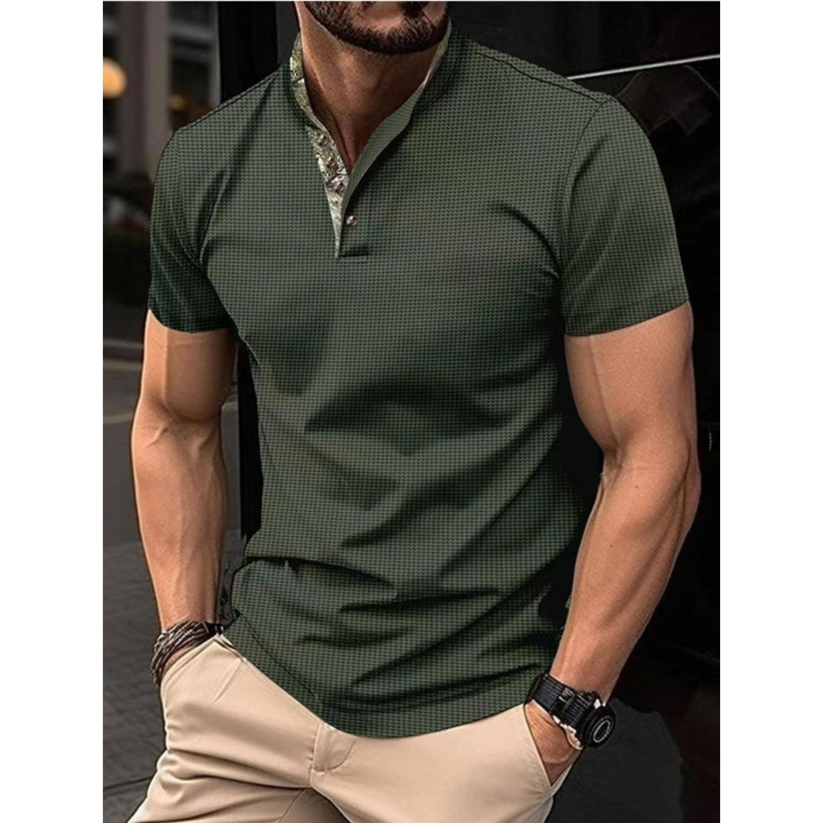 2024男士POLO衫双层立领短袖运动Men short sleeved stand collar