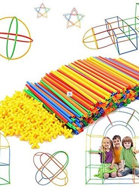 100Pcs Kids Plastic Straws Building Blocks Construction Toys