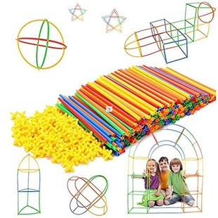 100Pcs Kids Plastic Straws Building Blocks Construction Toys