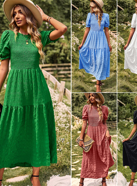 女连衣裙绿色长裙 2023 Summer Short Sleeve Green Long Dresses