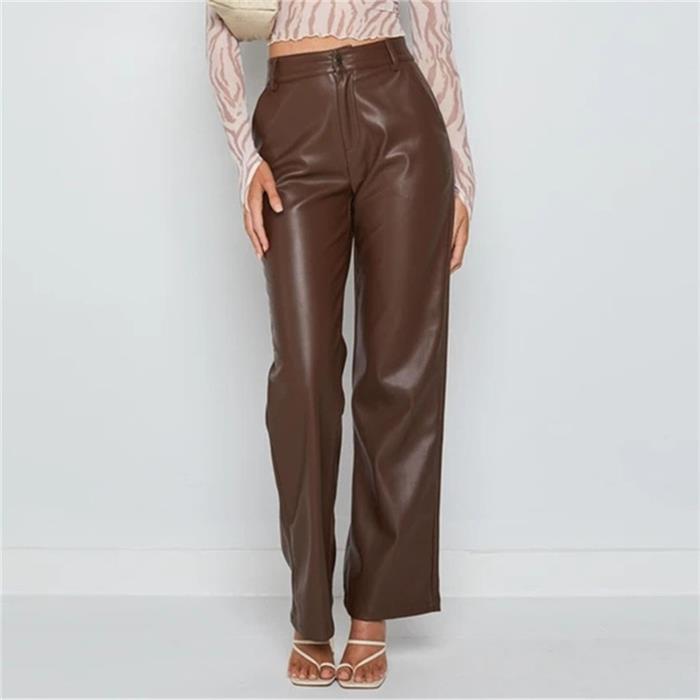欧美时尚休闲 PU阔腿皮裤长裤女 leather casual pants trousers