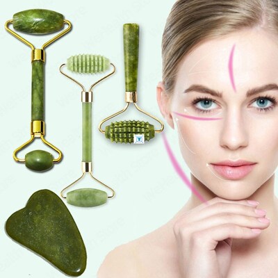 Natural Face Massager Guasha Jade Roller Scraper Facial Skin
