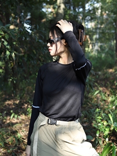 滑雪登山速干衣女保暖打底内衣薄款 T恤 户外徒步跑步排汗圆领长袖