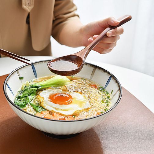 高颜值长把木质干饭拉面喝汤勺日式长柄木汤勺居家吃饭木勺子