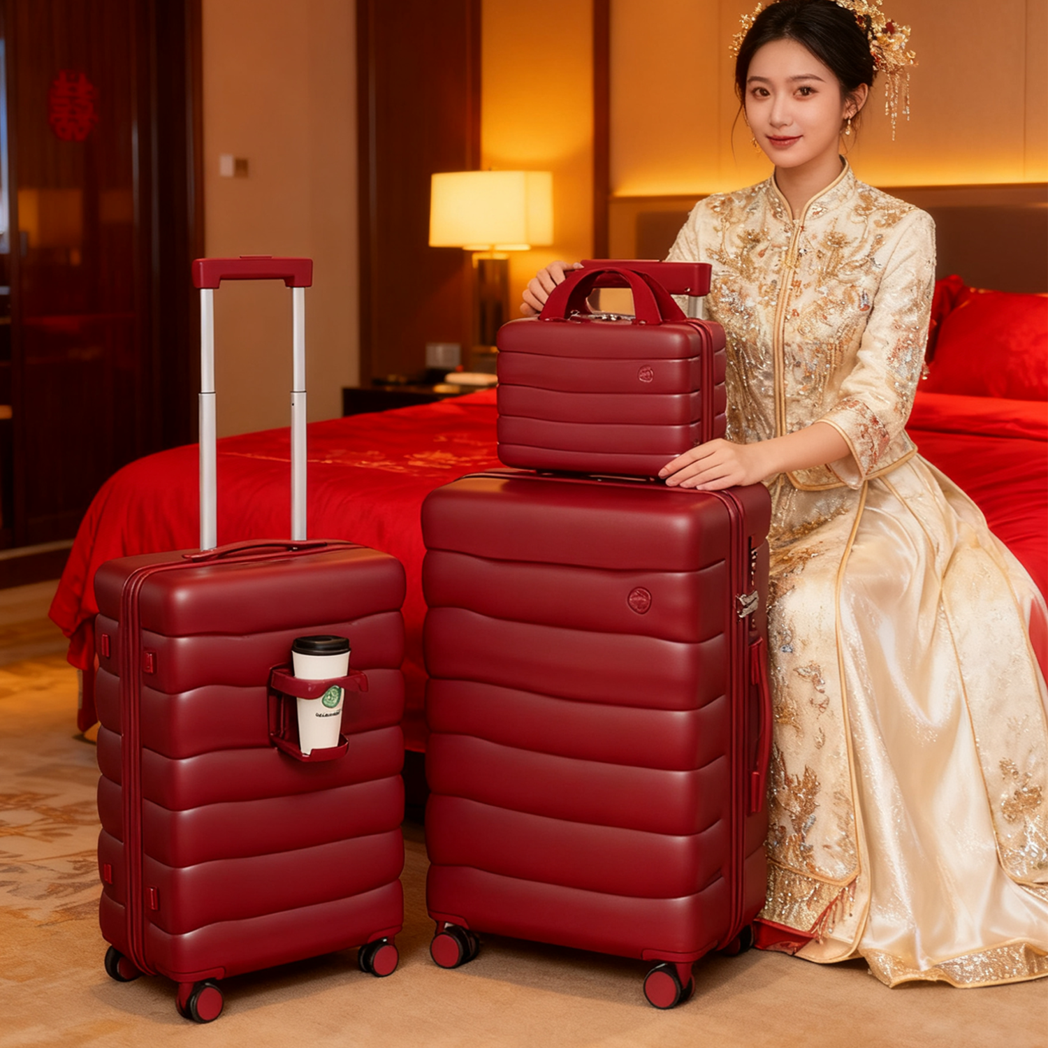 结婚行李箱女陪嫁红色大容量喜箱旅行箱