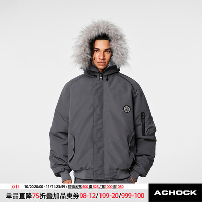 Achock毛领连帽复古加厚棉服