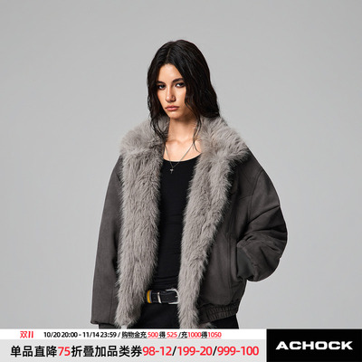 【Achock官方店】重磅保暖麂皮座山雕棉服外套秋冬保暖毛领棉袄女