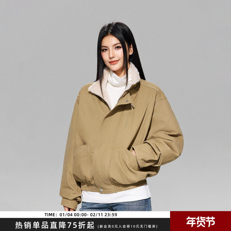 【Achock官方店】美式复古巴恩风加绒短款夹克冬加厚男女同款外套,男装,夹克,淘宝优惠券,粉丝福利购,淘宝优惠卷