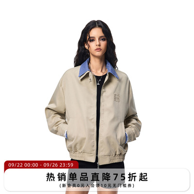 【Achock官方店】复古miu系夹克格子拼接短外套休闲工装上衣男女