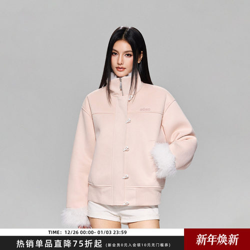 【Achock官方店】千金风牛角扣加绒毛领棉衣加厚保暖夹克外套毛领
