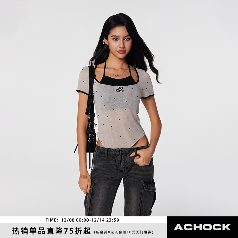 【Achock官方店】高街辣妹纯欲风假两件短袖T恤潮牌夏款吊带背心