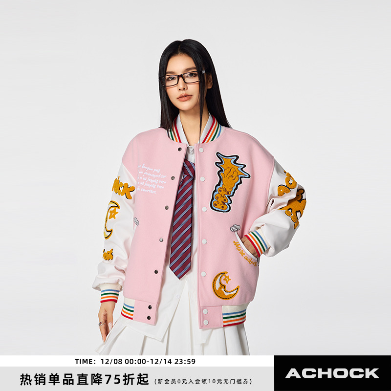Achock重工月牙毛巾绣棒球服