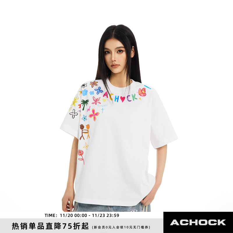【Achock官方店】潮牌创意卡通涂鸦印花半袖T恤高街情侣圆领短袖