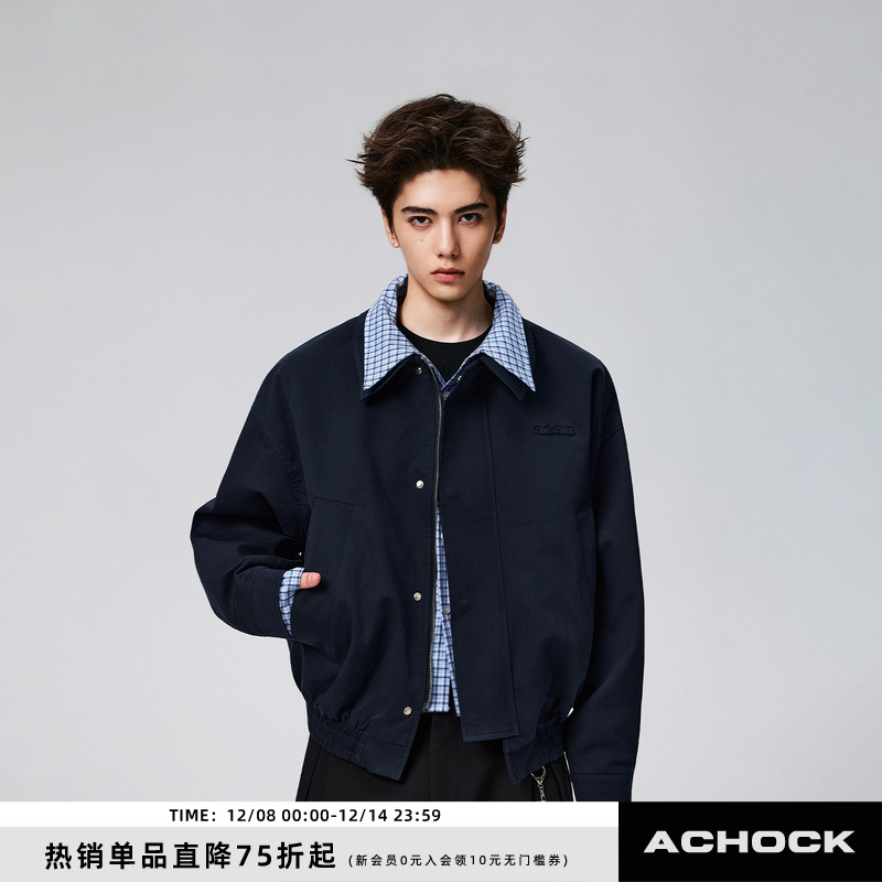 【Achock官方店】acac系列秋冬新款格子拼接外套高街短款情侣夹克