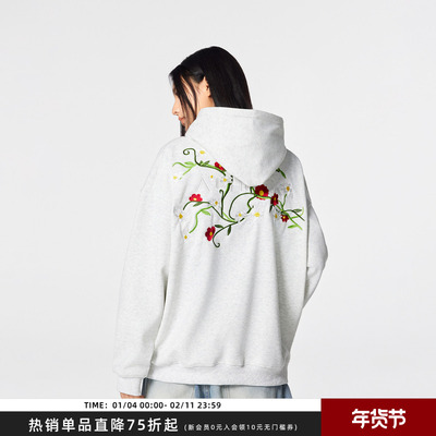 【Achock官方店】潮牌重磅花卉刺绣帽衫外套加绒加厚美式连帽卫衣