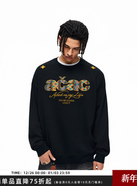 【Achock官方店】acac系列潮牌民族风字母刺绣上衣国潮圆领卫衣男