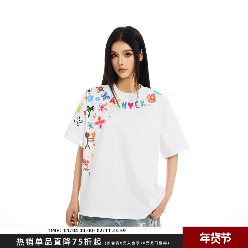 【Achock官方店】潮牌创意卡通涂鸦印花半袖T恤高街情侣圆领短袖