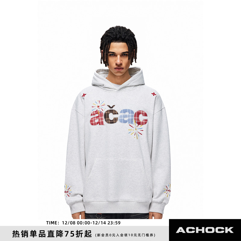 【Achock官方店】acac系列烟花格纹刺绣帽衫外套新款百搭连帽卫衣