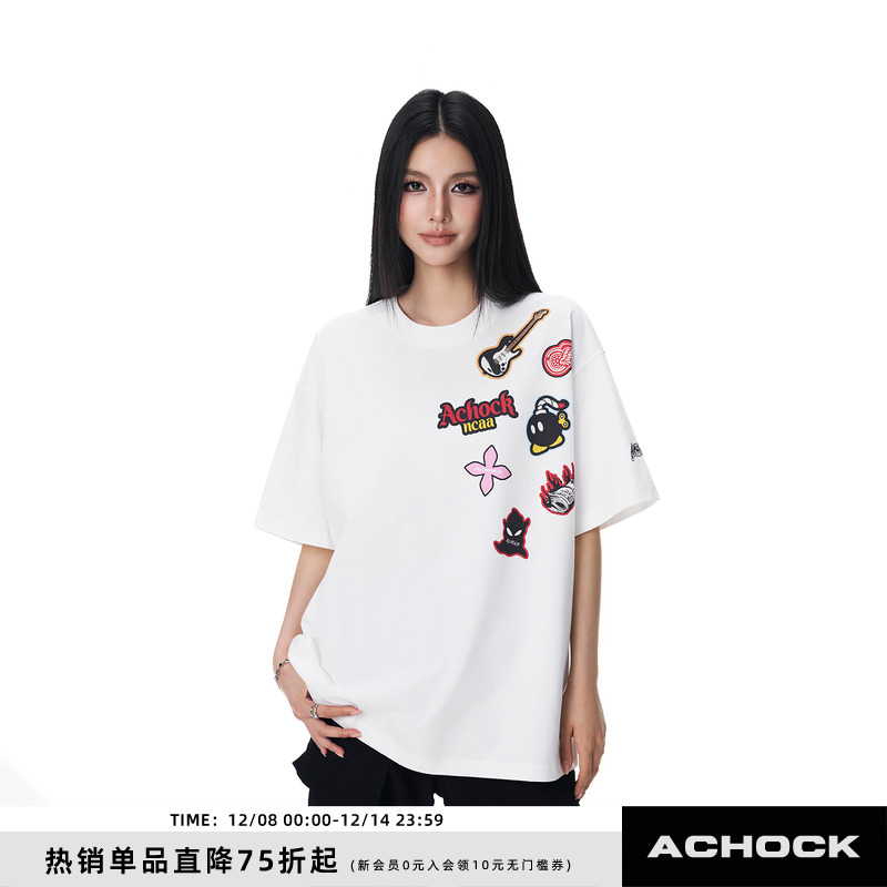 【Achock官方店】潮牌趣味卡通印花半袖T恤美式高街新款圆领短袖