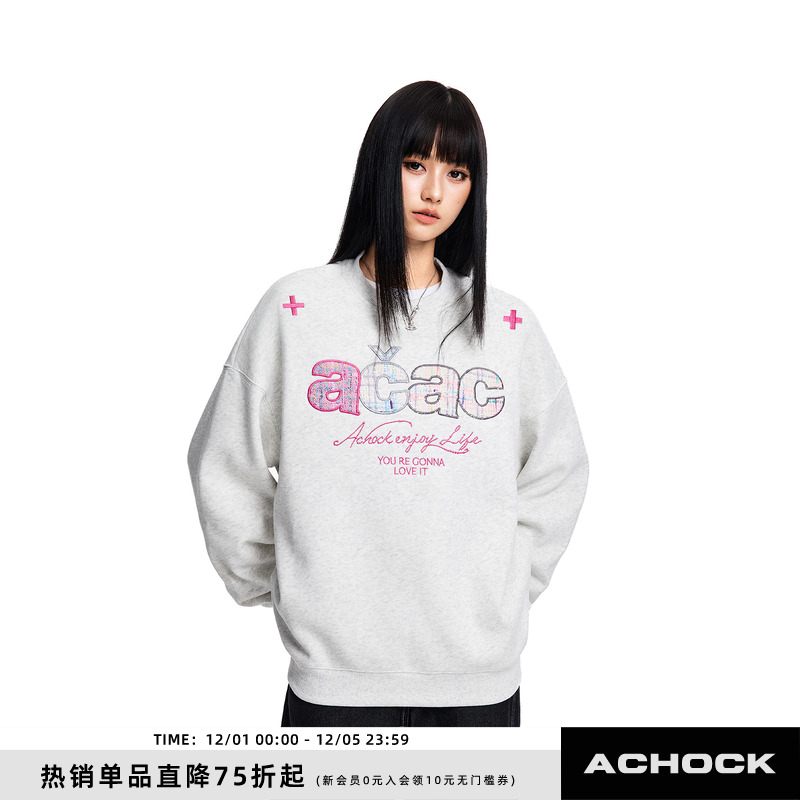 【Achock官方店】acac系列字母贴布绣圆领卫衣潮牌新款情侣上衣男
