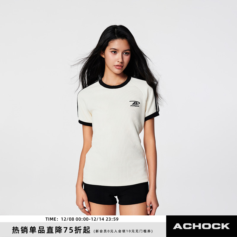 Achock美式拼接针织短袖t恤