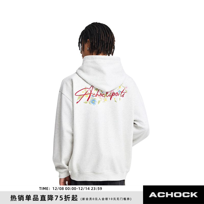 【Achock官方店】潮牌嘻哈花体刺绣logo连帽卫衣美式情侣开衫外套