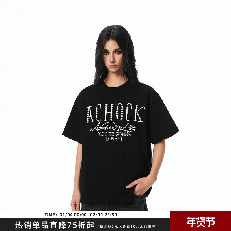 【Achock官方店】美式珍珠短袖T恤男女潮牌重磅宽松情侣上衣嘻哈,男装,T恤,淘宝优惠券,粉丝福利购,淘宝优惠卷