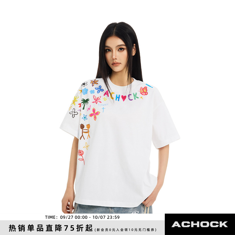【Achock官方店】潮牌创意卡通涂鸦印花半袖T恤高街情侣圆领短袖
