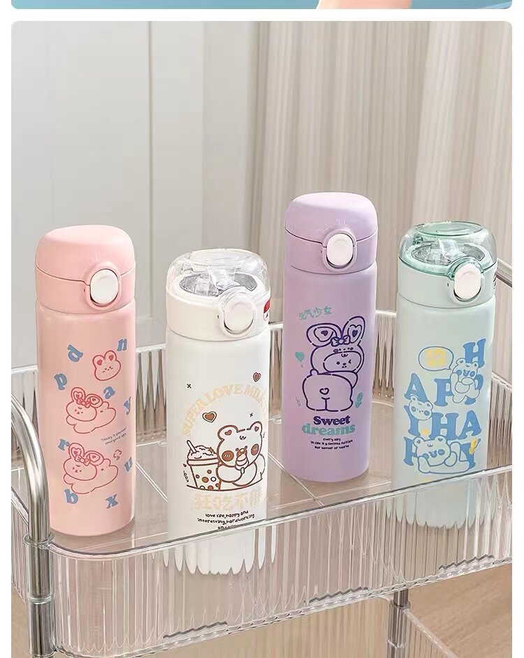 日本进口MUJIE高颜值保温杯日系吸管水杯小巧便携儿童不锈钢杯