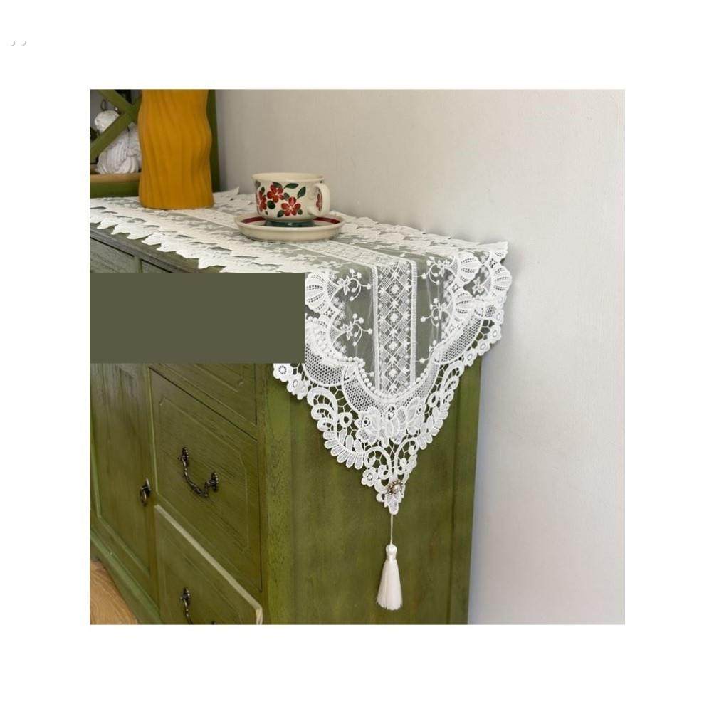 白色蕾丝桌旗美式轻奢高级感法式电视柜餐边柜斗柜盖布餐桌长条巾