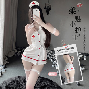 护士情侣趣味内衣女制服内衣黑白小护士cosplay服装大码手环套装