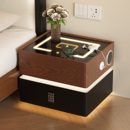 智能床头柜意式 轻奢悬浮家用卧室带锁实木胡桃色创意床边储物柜子