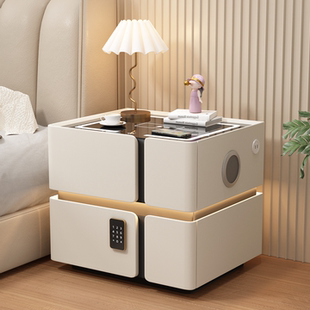智能床头柜极简实木多功能无线充电轻奢高级家用小户型置物床边柜