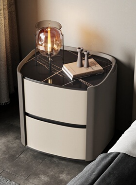 意式极简椭圆形床头柜设计师款简约现代卧室高端大气实木床边柜子