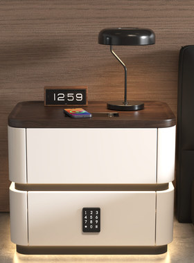 意式智能实木床头柜多功能带无线充电轻奢家用卧室小型落地储物柜