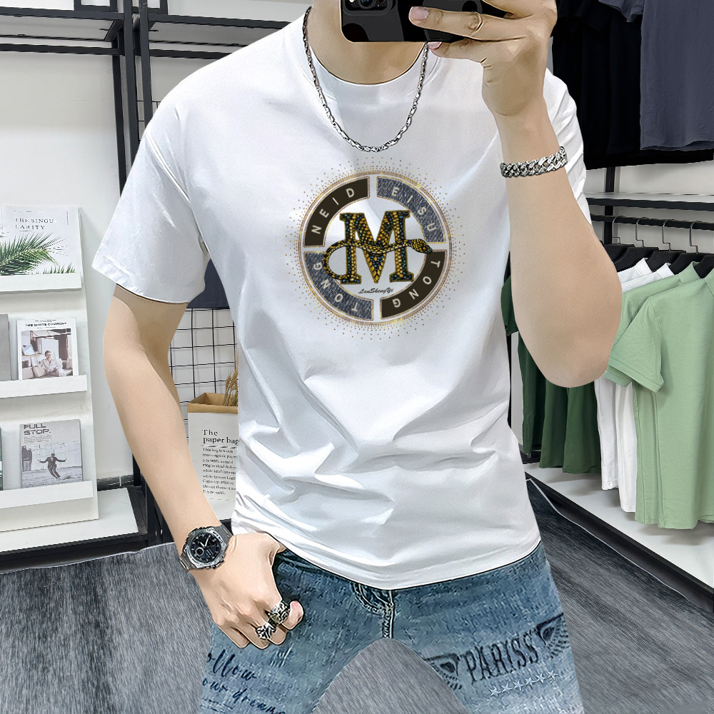 短袖男t恤夏季新款时尚印花半袖上衣潮流个性修身男士圆领体恤衫T