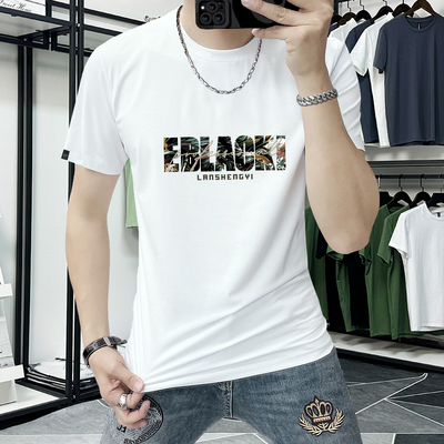短袖t恤男款爆款2025新款潮牌男装字母印花半袖上衣时尚休闲圆领T