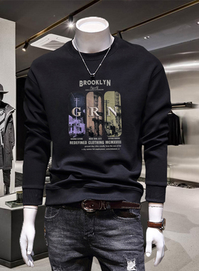 卫衣男圆领2024秋季潮牌衣服休闲百搭印花长袖内搭外穿高品质男装