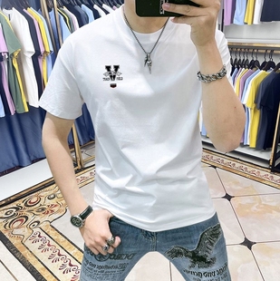 帅气衣服男潮流百搭上衣男体恤衫 t恤2023新字母印花修身 短袖 男士