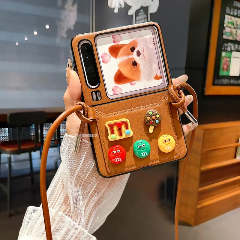 创意卡包彩虹M豆适用于华为PuraX手机壳可拆卸斜挎挂脖绳puraX典藏版阔折叠新款保护套Pocket 2皮纹pruax外壳